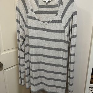 CAbi gray V-neck striped tunic, size M